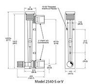 2540 Series 3 to 25 Gallons per Minute (scfm) Flow Rate Buna Seal Variable Area Flow Meter with Valve - 2
